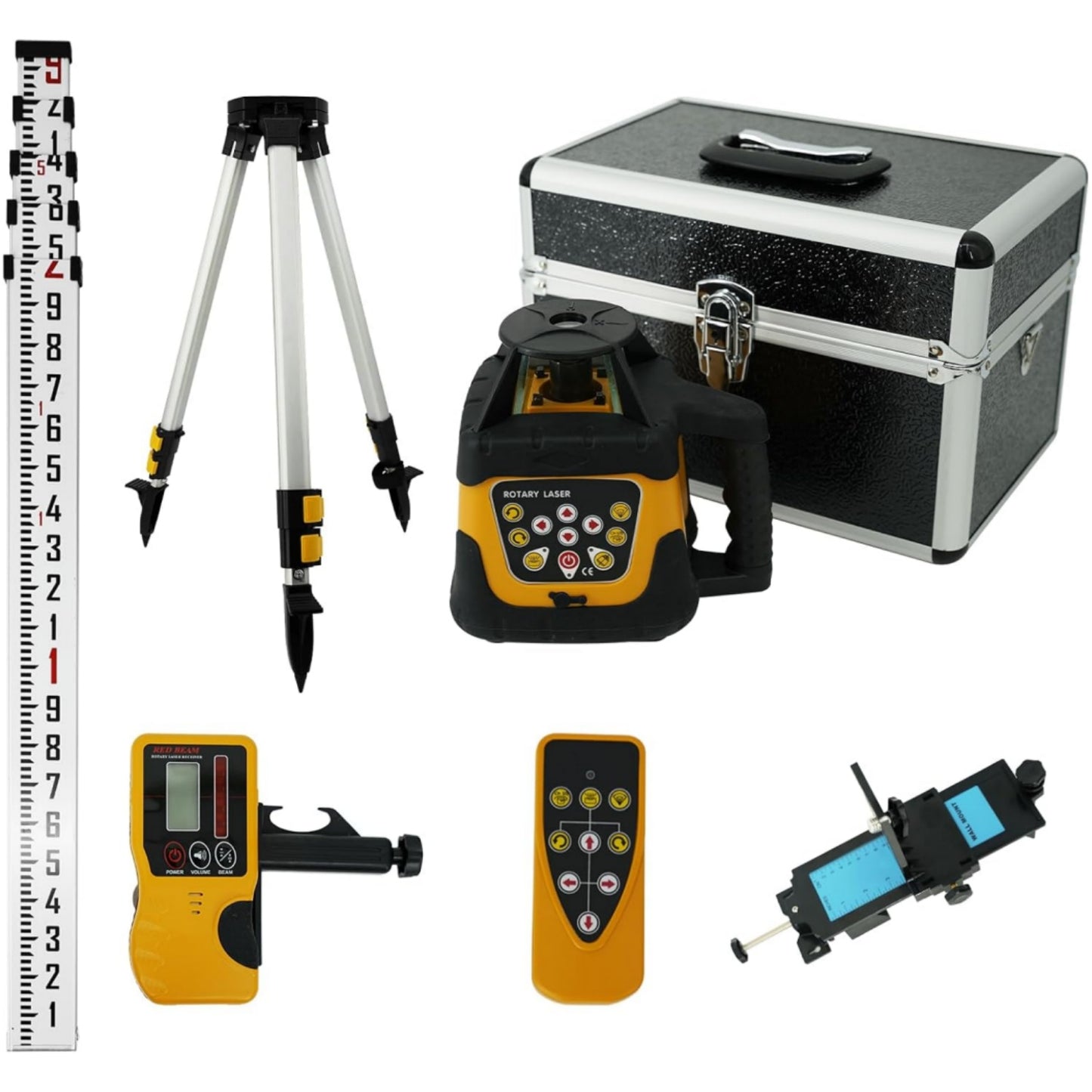 Self-Leveling 0.11"/100' Rotary Laser, 2000' Rotary Laser Level Kit, IP66 with Aluminum Tripod, Grade Rod for Grading