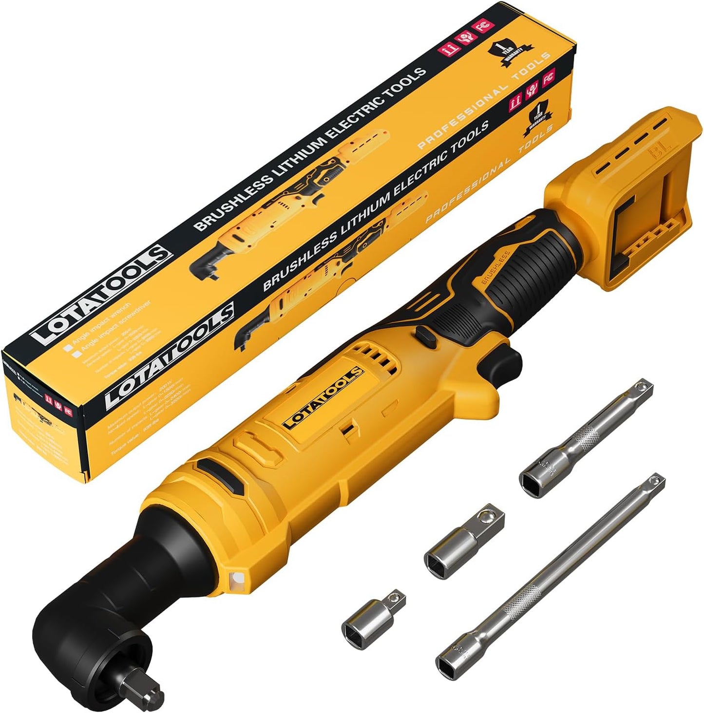 Electric Ratchet, Cordless Ratchet 3/8",93lb-ft Electric Ratchet Wrench, Square Drive Wrench with Extension Bar, 1/4" Adapter & 3" Extension Bar Compatible with DEWALT Battery(Tool Only)