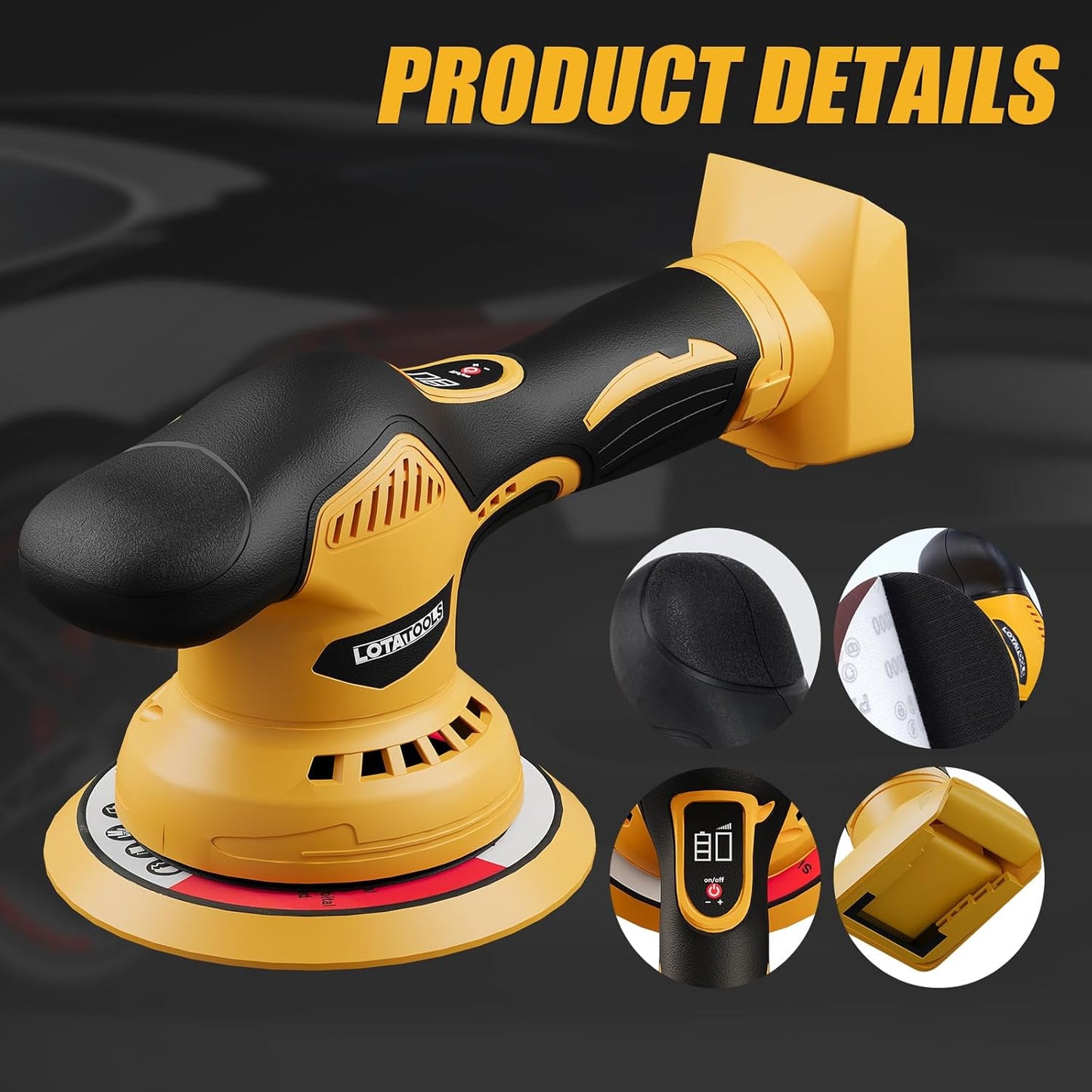 Car Detailing and Polishing Compatible with Dewalt 20V Battery, 5500 RPM Dual-Action Polisher with 6 Variable Speeds