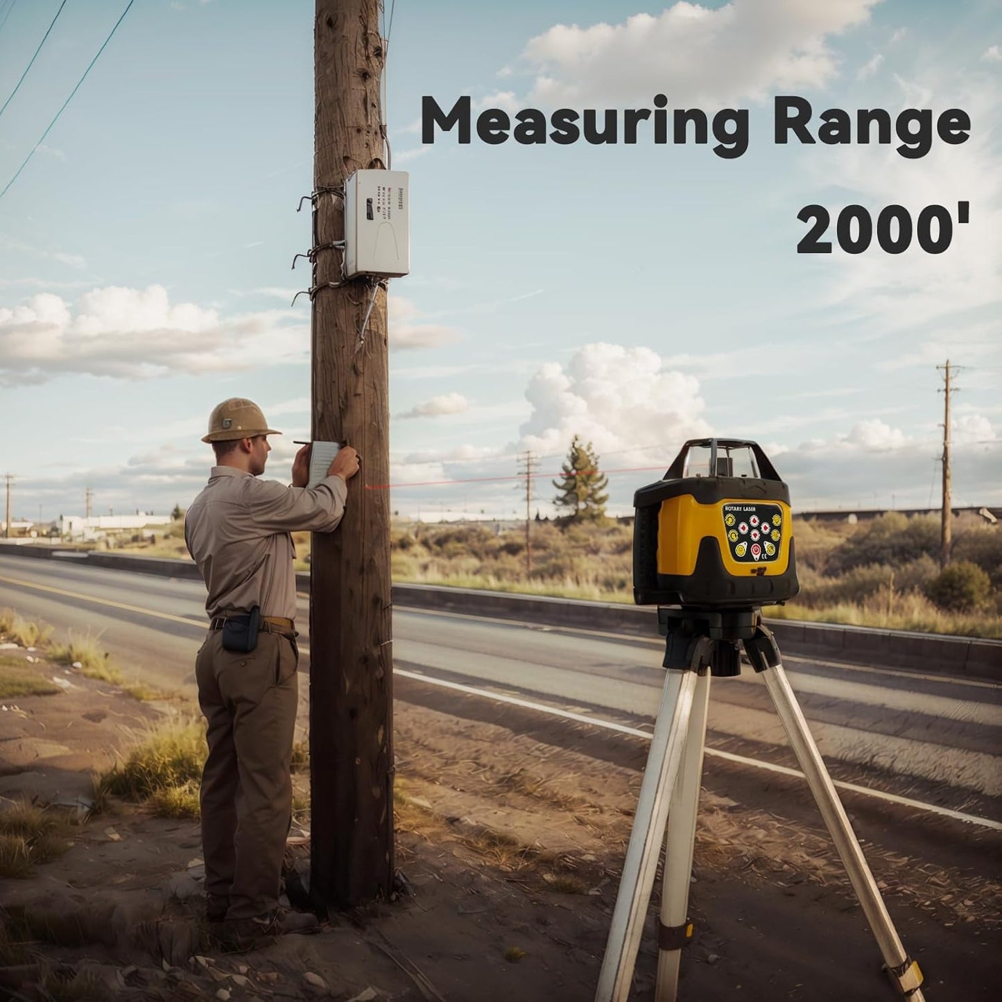 Self-Leveling 0.11"/100' Rotary Laser, 2000' Rotary Laser Level Kit, IP66 with Aluminum Tripod, Grade Rod for Grading