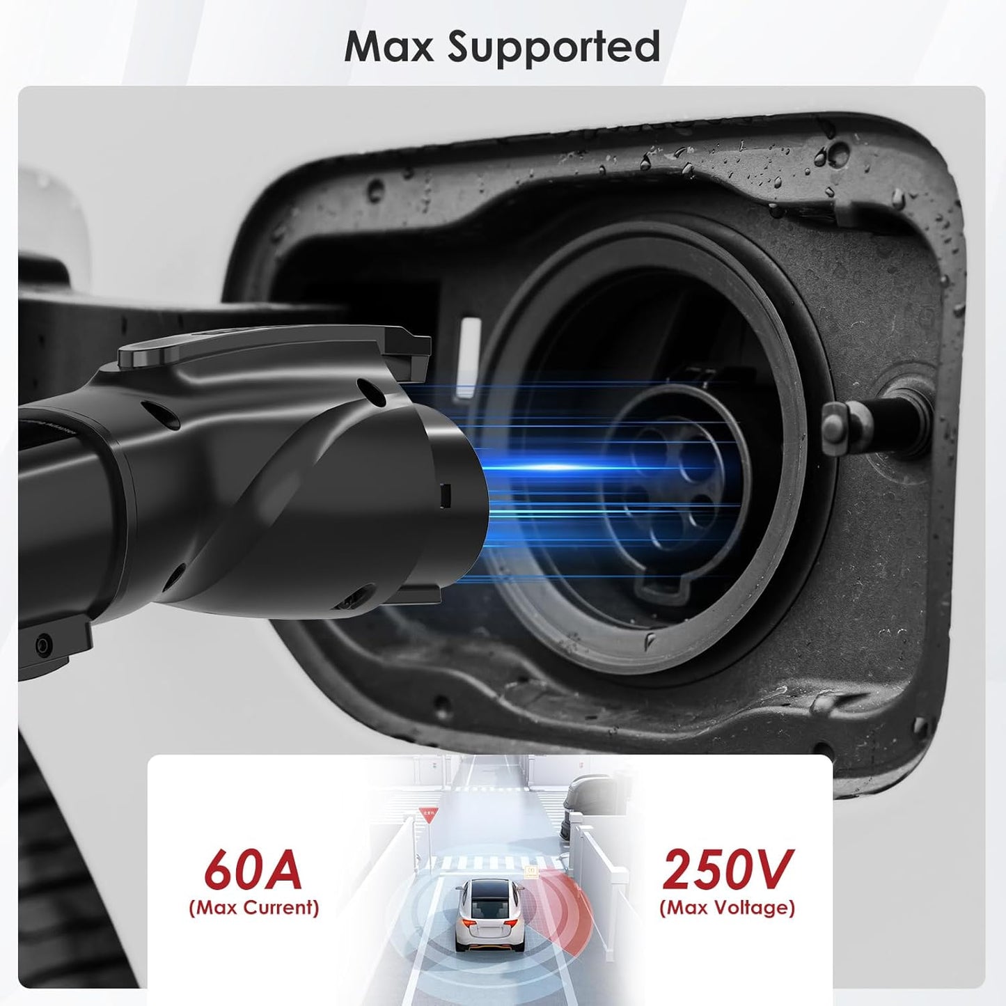 NACS to J1772 Charging Adapter,Max 60 Amp & 250V Tesla to J1772 EV Charging Adapter Compatible with IP55 Tesla High-Power Connectors, Destination and Mobile Chargers, Safety Lock