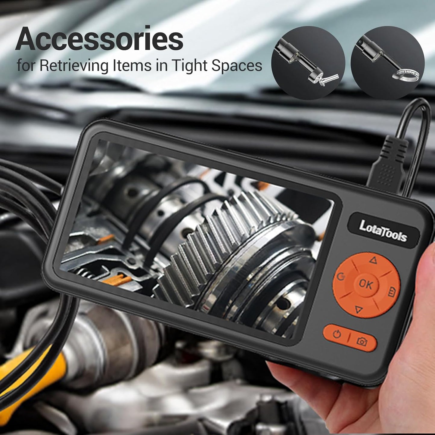 Triple-Lens Borescope, Split View Endoscope Camera with 5" IPS Screen, Inspection Camera, with 32GB Card,Inspection Camera Photo & Video(Sound Available) for Plumbing, Auto, Sewer (50FT)