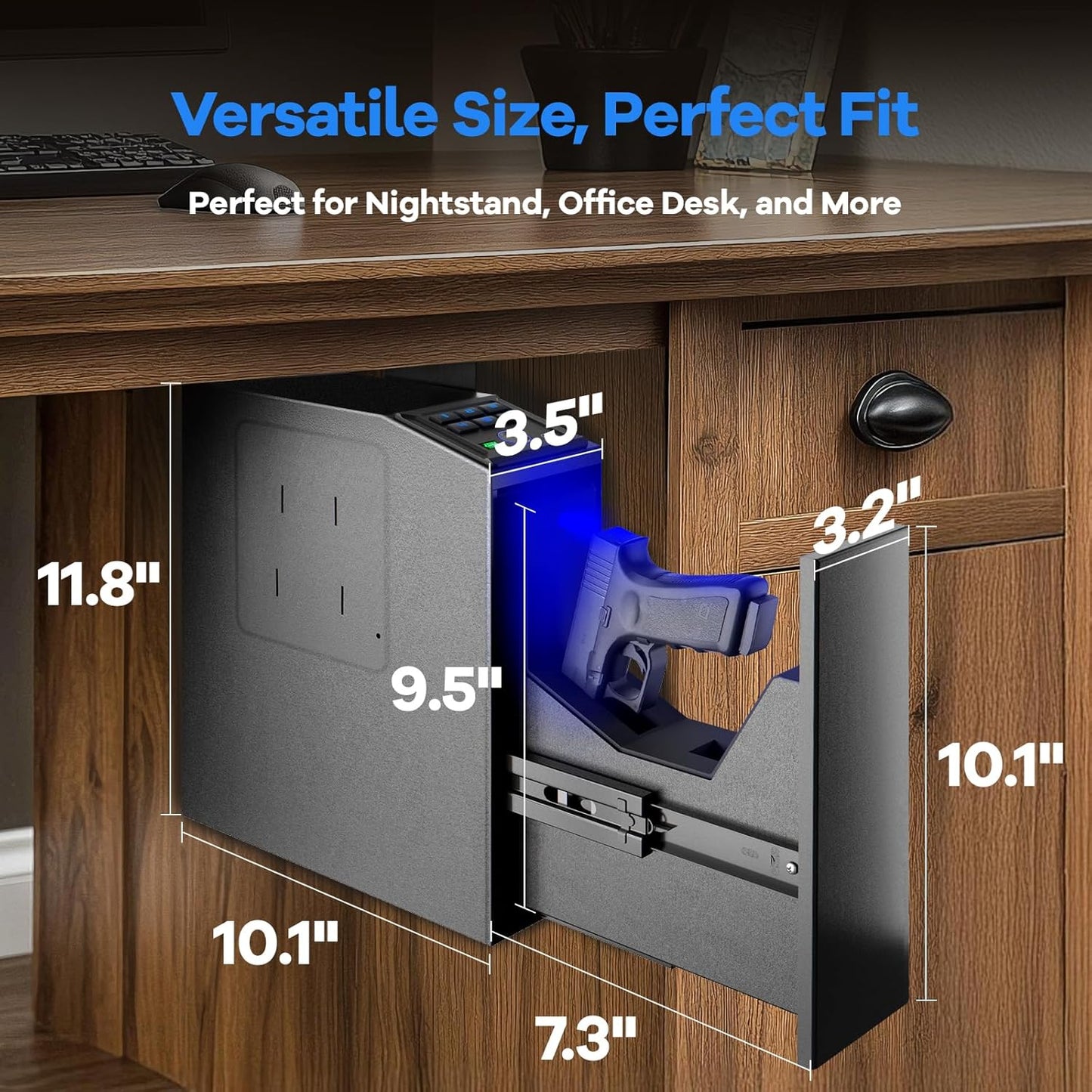 Gun Safe, Biometric Pistol Safe Fingerprint Handgun, Mounted Single Gun Safe for Handgun with 3 Ways Quick Access, Bedside Handgun Safe for Nightstand, Bedroom, Desk, Wall, Dresser