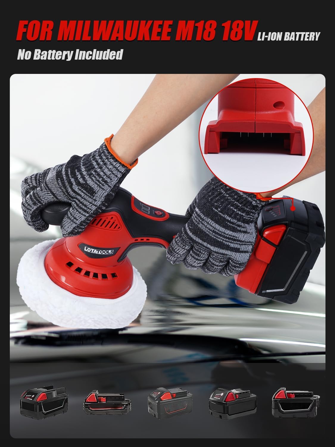 Cordless Car Polisher for Car Detailing Compatible for milwaukee 18V Battery, Power Polishers and Buffers Up To 5500Rpm, Orbital Buffer Cordless for Car with 6 Variable Speed -NO Battery