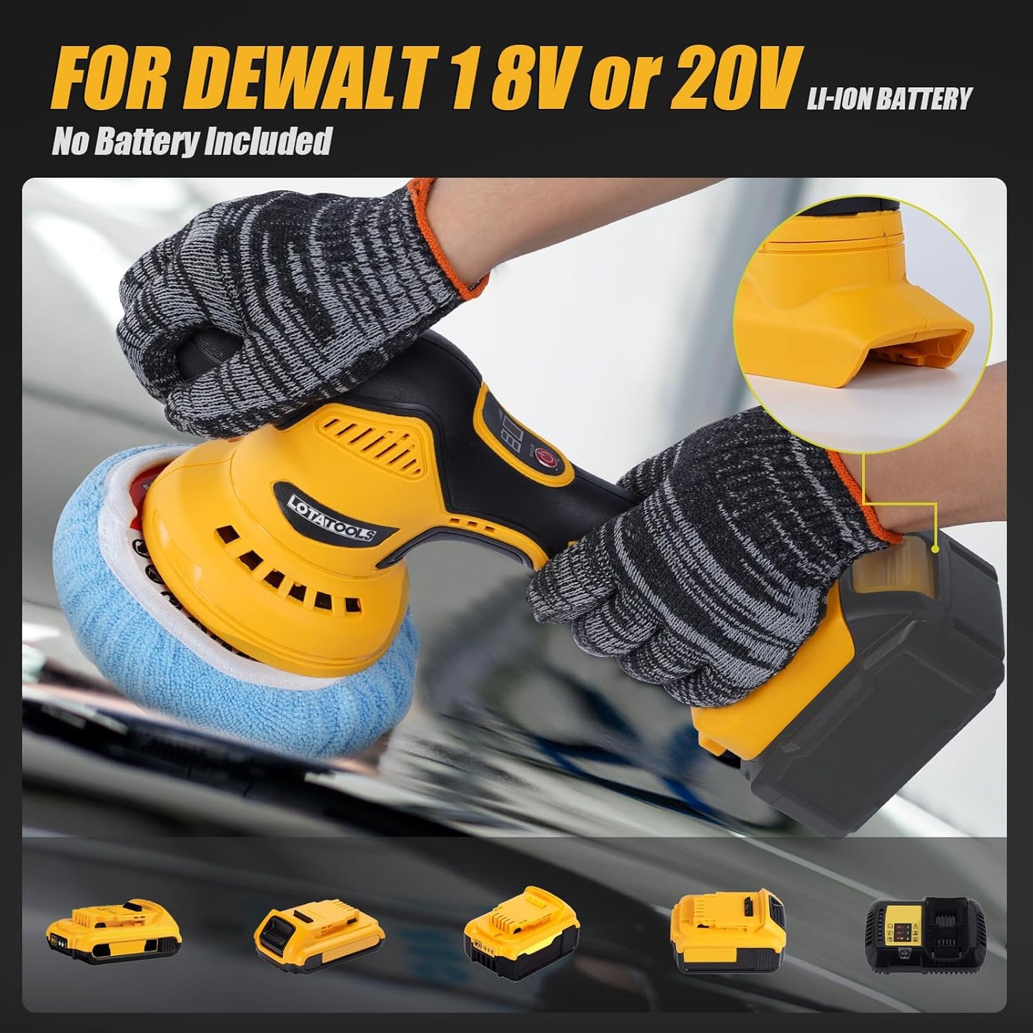 Car Detailing and Polishing Compatible with Dewalt 20V Battery, 5500 RPM Dual-Action Polisher with 6 Variable Speeds
