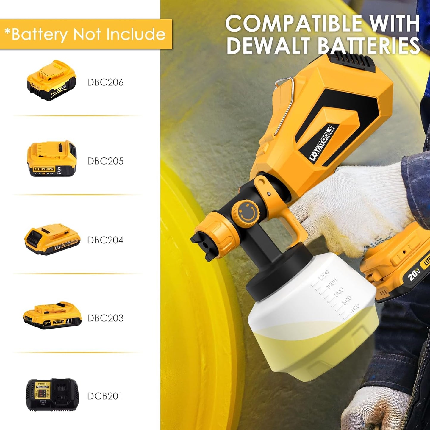 Cordless Paint Sprayer for Dewalt 20V MAX Battery Electric Spray Paint Gun with High Capacity Container Easy to Clean for House Painting Furniture Home Interior Gold(Not Include Battery)