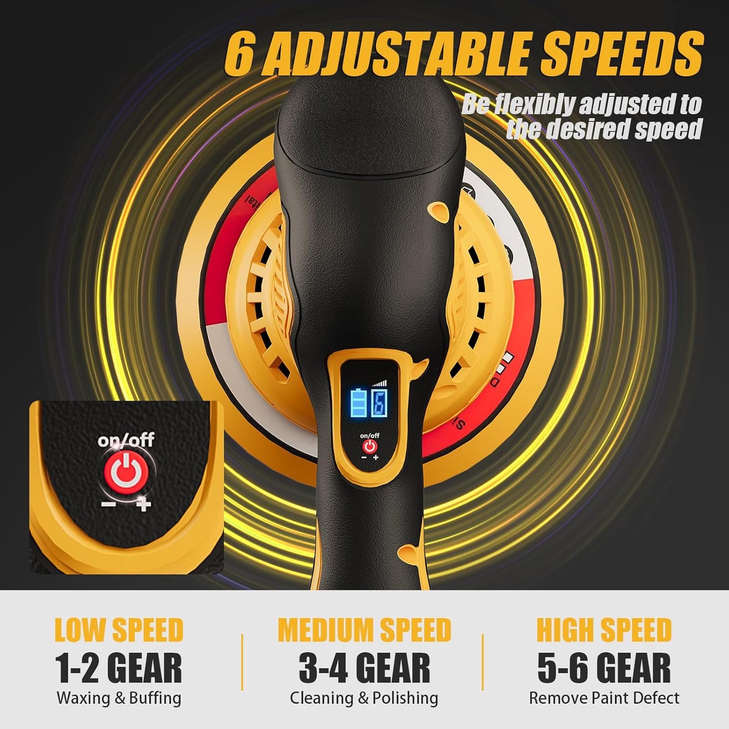 Car Detailing and Polishing Compatible with Dewalt 20V Battery, 5500 RPM Dual-Action Polisher with 6 Variable Speeds