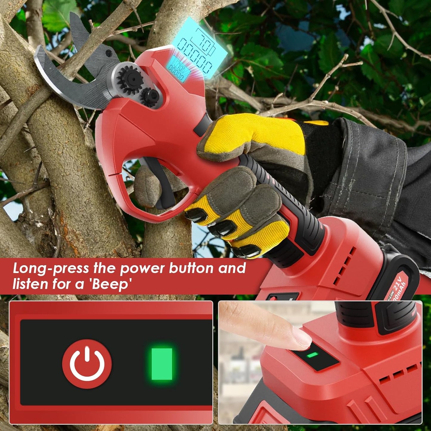 Electric Pruning Shears, SK7 Cordless Pruner for Ma-kita Battery, Brushless Motor, Charging Indicator Light and LED Display, 25mm Adjustable cutter with High Carbon Steel Blade for Gardening Pruning