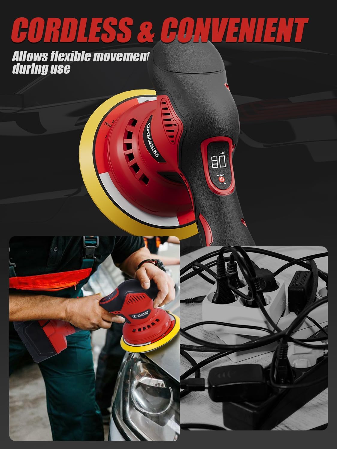 Cordless Car Polisher for Car Detailing Compatible for milwaukee 18V Battery, Power Polishers and Buffers Up To 5500Rpm, Orbital Buffer Cordless for Car with 6 Variable Speed -NO Battery