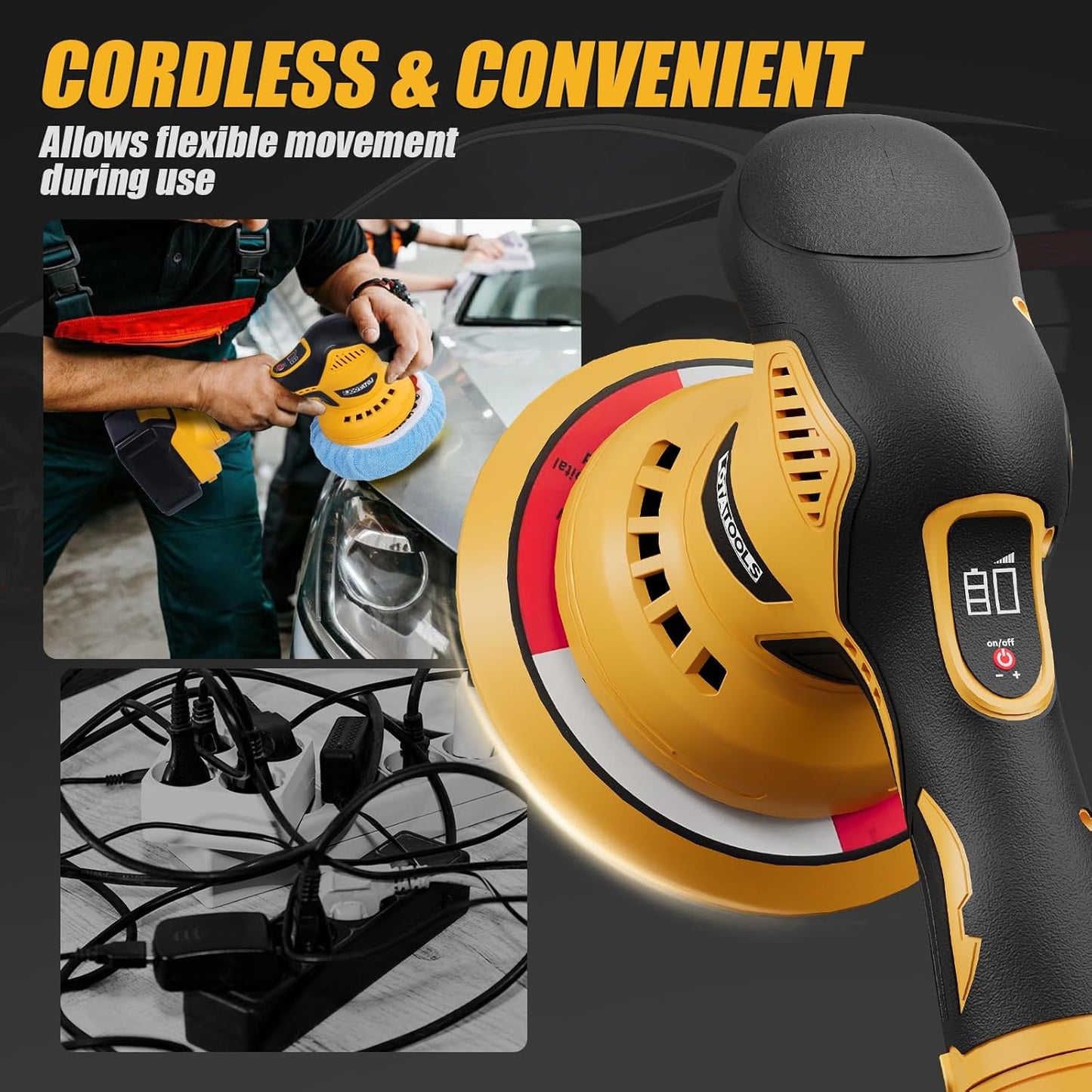 Car Detailing and Polishing Compatible with Dewalt 20V Battery, 5500 RPM Dual-Action Polisher with 6 Variable Speeds