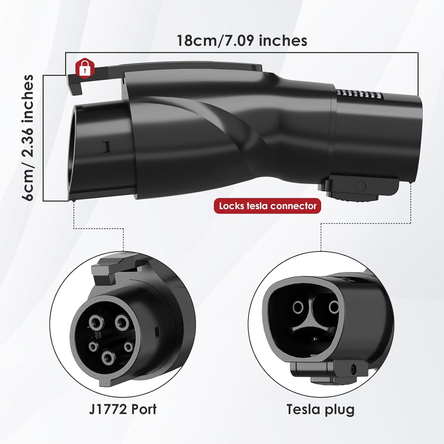 NACS to J1772 Charging Adapter,Max 60 Amp & 250V Tesla to J1772 EV Charging Adapter Compatible with IP55 Tesla High-Power Connectors, Destination and Mobile Chargers, Safety Lock