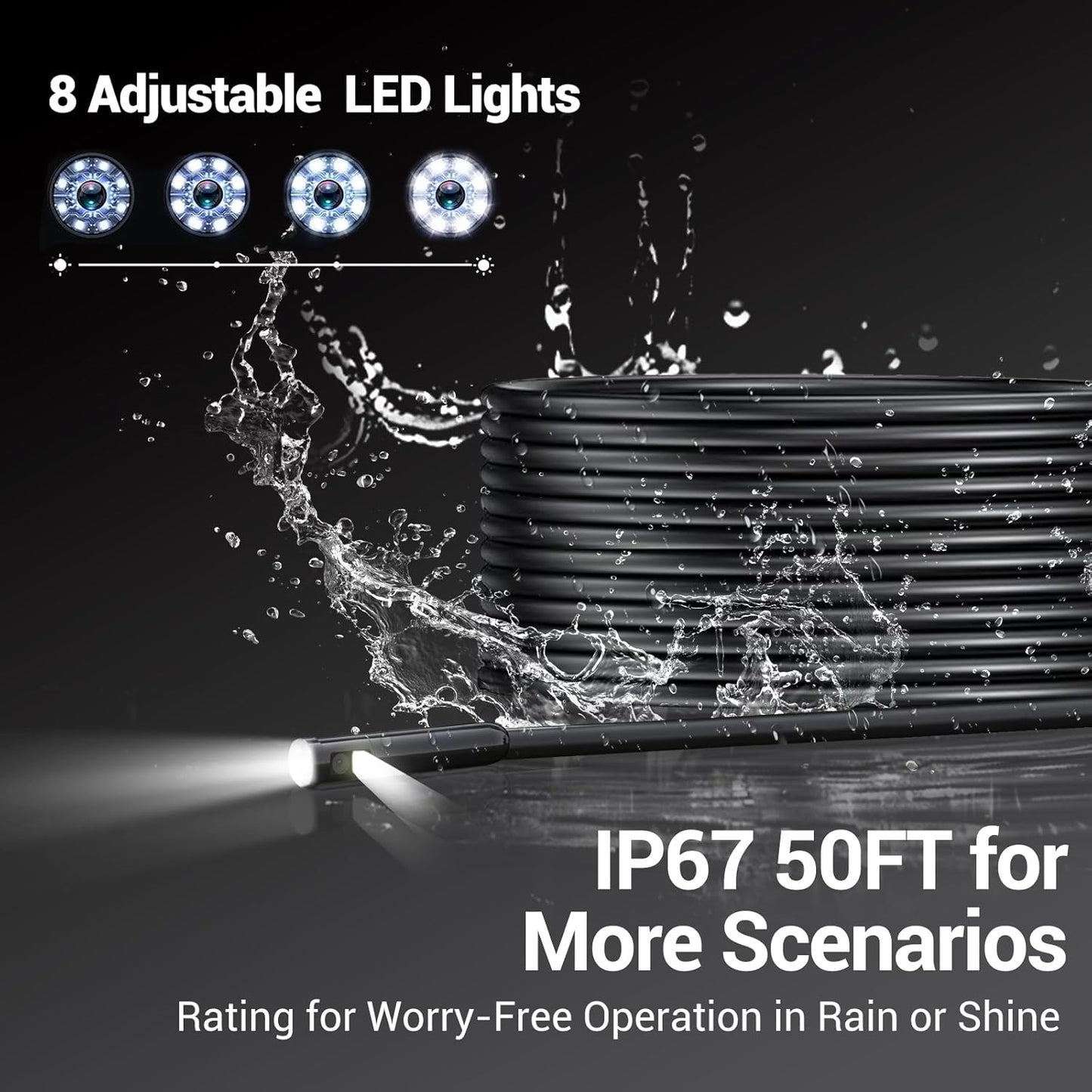 Dual-Lens Borescope, Split View Endoscope Camera with 5" IPS Screen, Inspection Camera, with 32GB Card,Photo & Video(Sound Available) for Plumbing, Auto, Sewer (50FT)