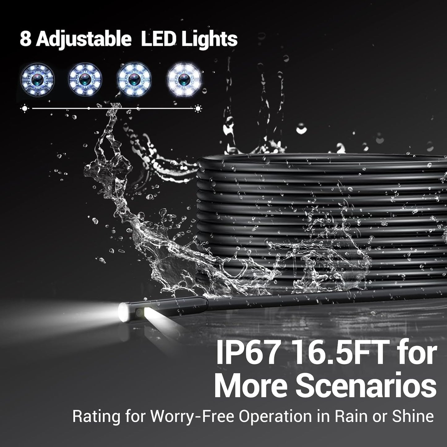 Dual-Lens Borescope, Split View Endoscope Camera with 5" IPS Screen, Inspection Camera, 32GB Card, Photo & Video (Sound Available) for Plumbing, Auto, Sewer (16.5FT)