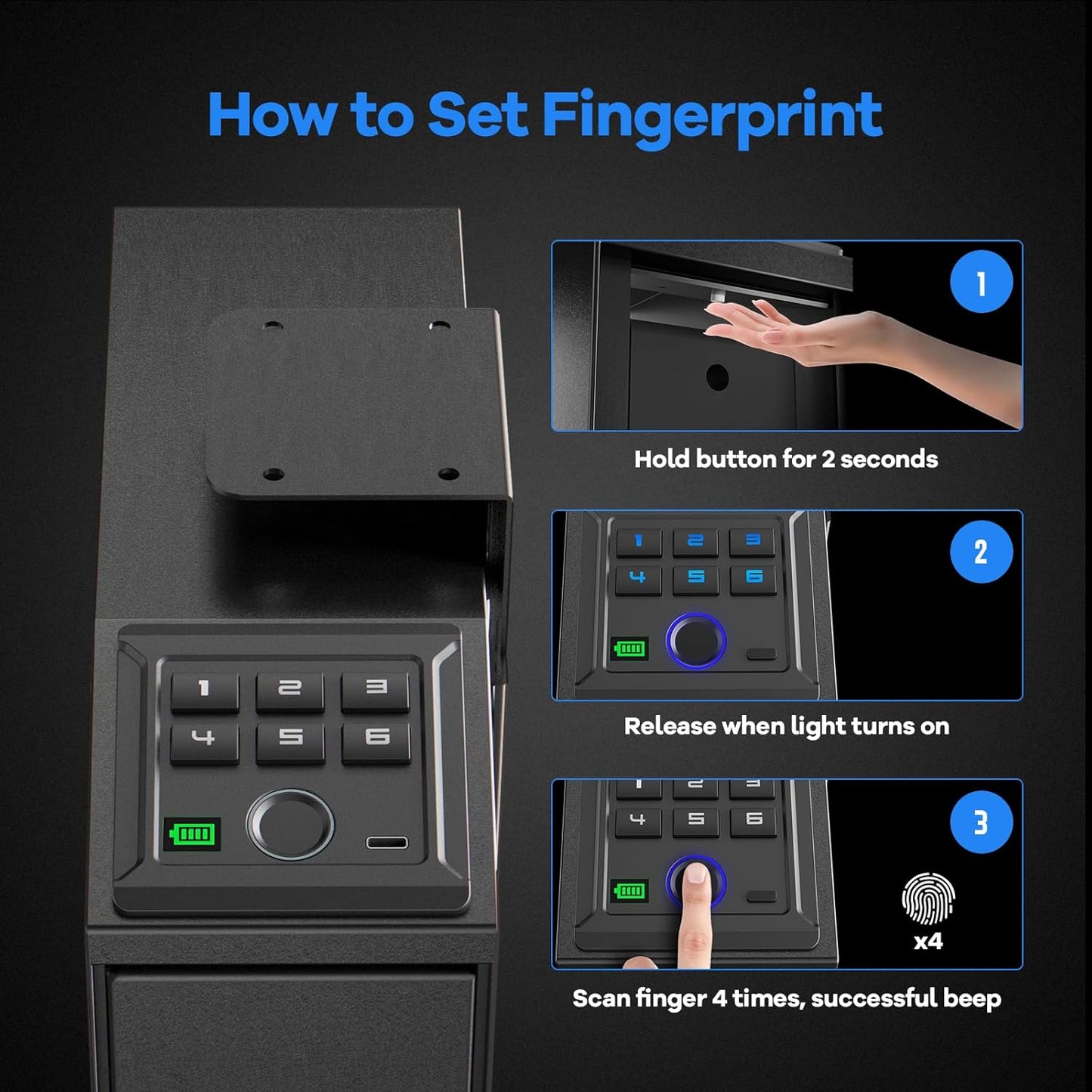 Gun Safe, Biometric Pistol Safe Fingerprint Handgun, Mounted Single Gun Safe for Handgun with 3 Ways Quick Access, Bedside Handgun Safe for Nightstand, Bedroom, Desk, Wall, Dresser