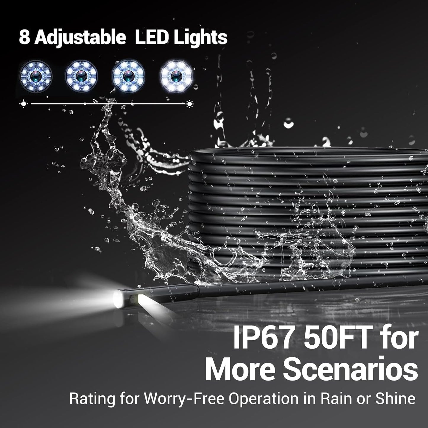 Triple-Lens Borescope, Split View Endoscope Camera with 5" IPS Screen, Inspection Camera, with 32GB Card,Inspection Camera Photo & Video(Sound Available) for Plumbing, Auto, Sewer (50FT)