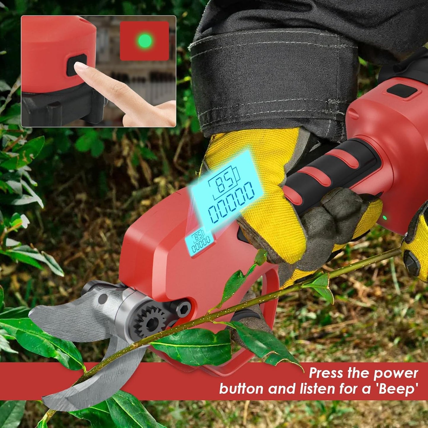 Electric Pruning Shears, 40mm Cordless Pruner for Ma-kita Battery, Brushless Motor, Charging Indicator Light and LCD Display, Adjustable cutter with SK7 High Carbon Steel Blade for Gardening Pruning