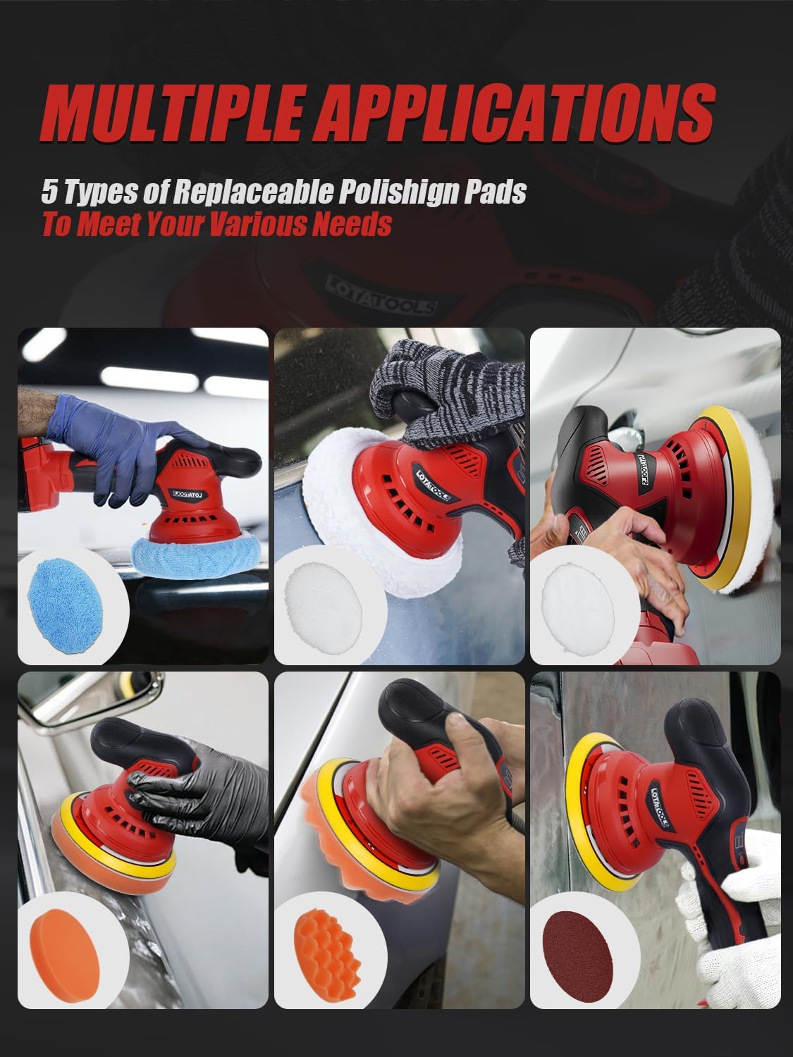 Cordless Car Polisher for Car Detailing Compatible for milwaukee 18V Battery, Power Polishers and Buffers Up To 5500Rpm, Orbital Buffer Cordless for Car with 6 Variable Speed -NO Battery