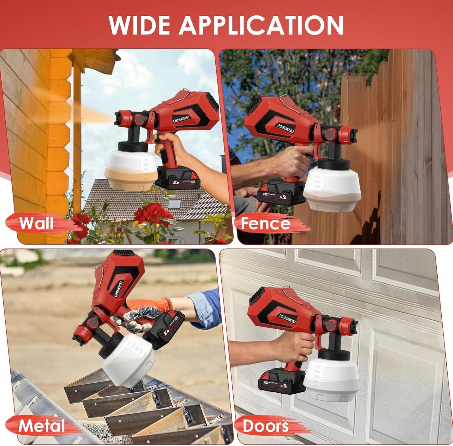 Paint Sprayer for Milwaukee M18 18V Batteries,Cordless HVLP Spray Gun with High Capacity Container Easy to Clean for House Painting Furniture Home Interior Red(Not Include Battery)