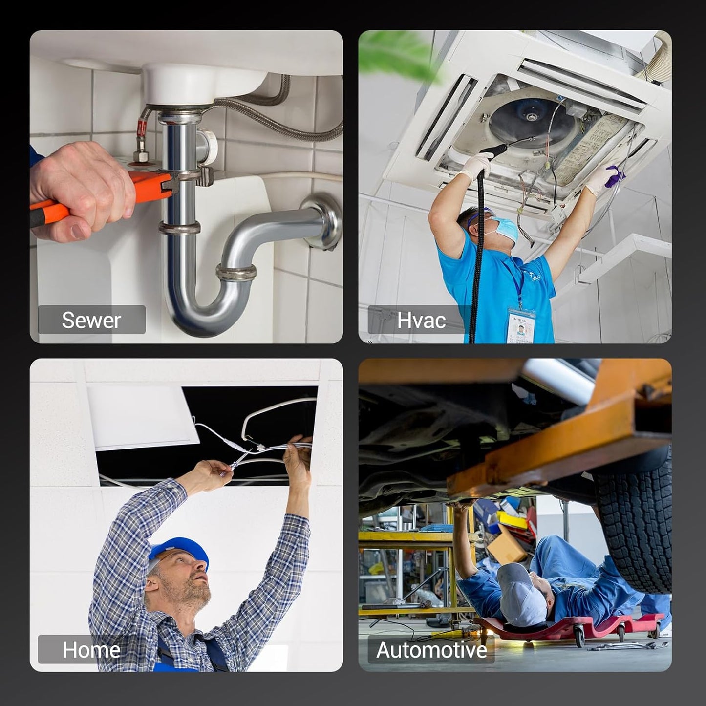 Dual-Lens Borescope, Split View Endoscope Camera with 5" IPS Screen, Inspection Camera, 32GB Card, Photo & Video (Sound Available) for Plumbing, Auto, Sewer (16.5FT)