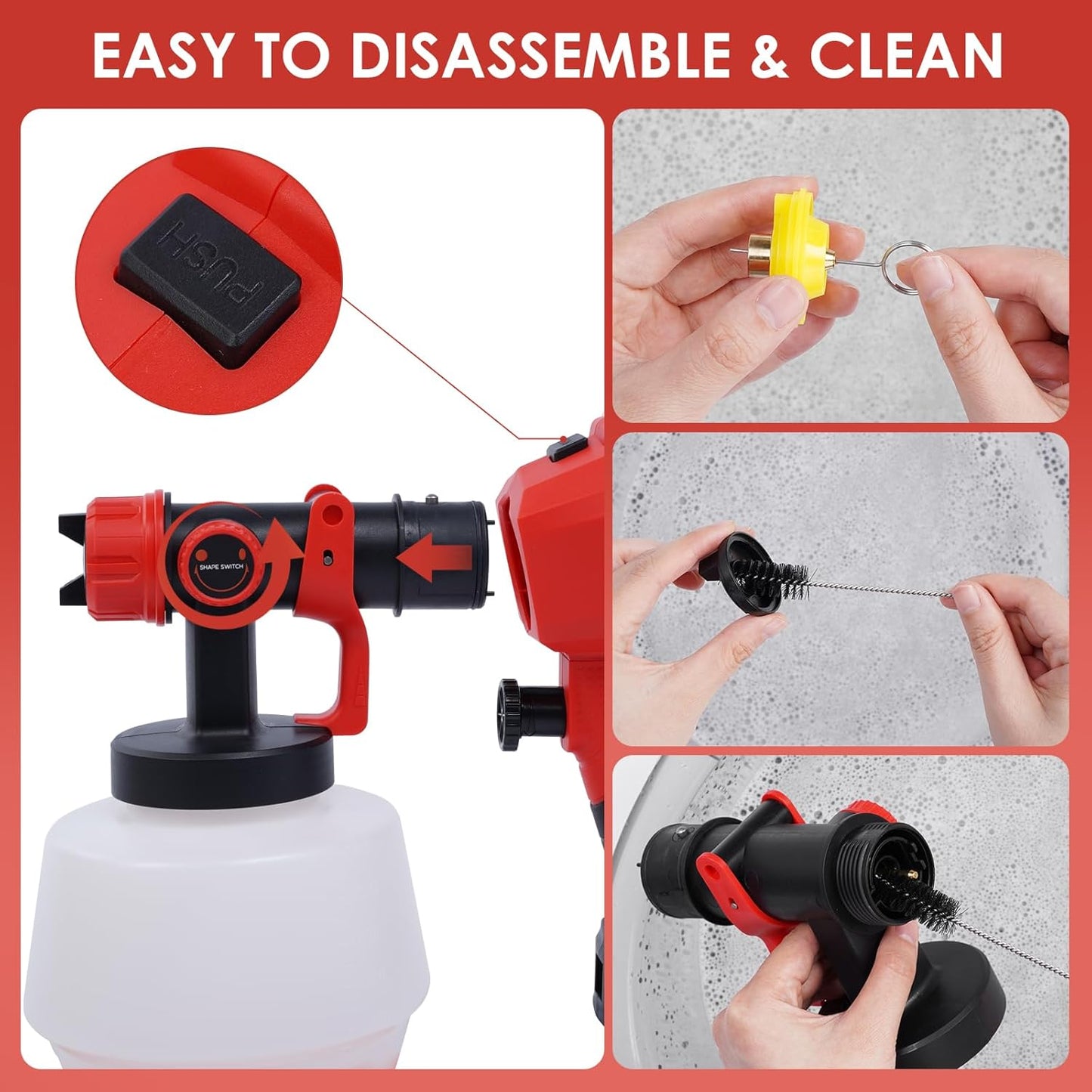 Paint Sprayer for Milwaukee M18 18V Batteries,Cordless HVLP Spray Gun with High Capacity Container Easy to Clean for House Painting Furniture Home Interior Red(Not Include Battery)