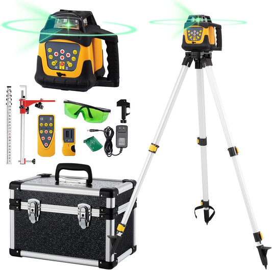 Self-Leveling Green Rotary Laser Level Kit, 2000ft Range with Receiver, ±1/8" Accuracy at 100ft, Class II ≤ 5 mW Laser, IP66 Waterproof, Includes Tripod, Grade Rod & Carrying Case