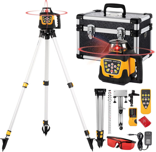 Self-Leveling Rotary Laser Level Kit, Class II ≤ 5 mW Red Laser, 2000 ft Range with Receiver, ±1/8" Accuracy at 100 ft, IP66 Waterproof, Includes Tripod & Grade Rod