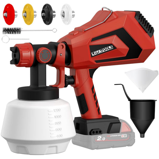 Paint Sprayer for Milwaukee M18 18V Batteries,Cordless HVLP Spray Gun with High Capacity Container Easy to Clean for House Painting Furniture Home Interior Red(Not Include Battery)