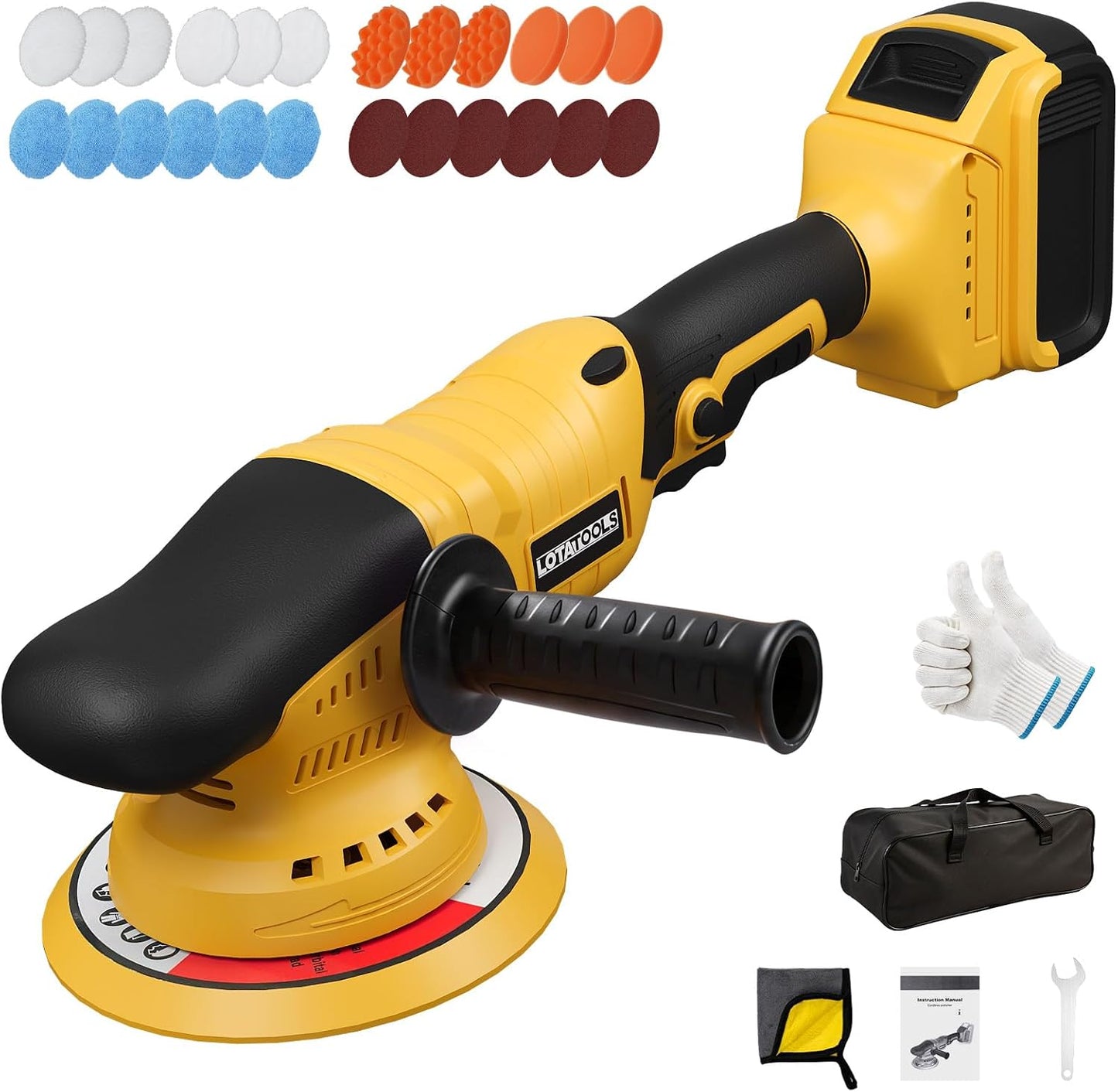 Polisher for Car Detailing to 5500Rpm (Yellow, Upgraded Version) | Battery Not Included,Orbital Buffer Cordless for Car 6 Variable Speed,Upgraded Brushless Motor,Complete Polishing Kit