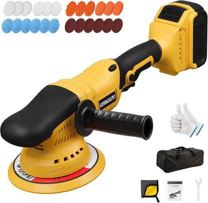 Polisher for Car Detailing to 5500Rpm (Yellow, Upgraded Version) | Battery Not Included,Orbital Buffer Cordless for Car 6 Variable Speed,Upgraded Brushless Motor,Complete Polishing Kit