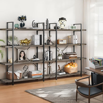 Bookcase, 47 Inch Wide Wood Bookshelf, 120lbs Shelf Capacity Estante, Rustic Open Shelving Industrial Display with Reinforced Horizontal Shelves for Living Room Bedroom Office (4 Tier - Grey)