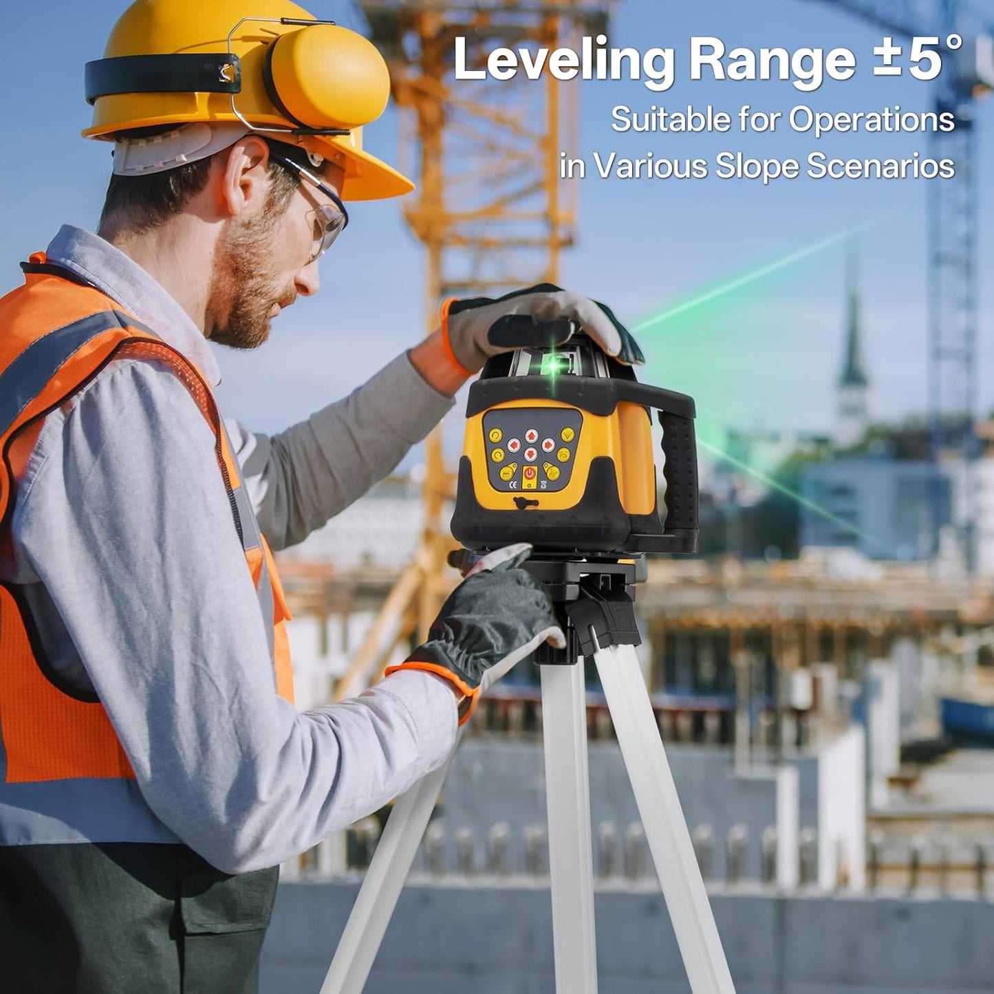 Self-Leveling Green Rotary Laser Level Kit, 2000ft Range with Receiver, ±1/8" Accuracy at 100ft, Class II ≤ 5 mW Laser, IP66 Waterproof, Includes Tripod, Grade Rod & Carrying Case