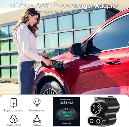 NACS to CCS1 Charging Adapter,Max 250KW Supercharger [Max 500A, 1000V] fit for Rivian,Ford,Mustang,GM EVs,Volvo,Polestar,Tesla Supercharger Adapter,fit for Tesla V1/V2/V3/V4 DC