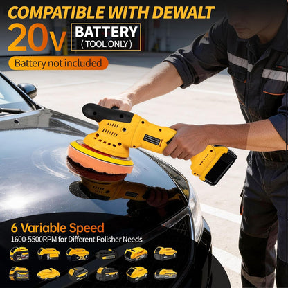 Polisher for Car Detailing to 5500Rpm (Yellow, Upgraded Version) | Battery Not Included,Orbital Buffer Cordless for Car 6 Variable Speed,Upgraded Brushless Motor,Complete Polishing Kit