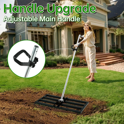 Lawn Leveling Rake, 30"x10" Heavy Duty Effort Saving Lawn Leveler with 78" Adjustable Aluminum Handle, Perfect for Leveling Soil, Grass, Sand in Garden, Golf Course, Farm-Black
