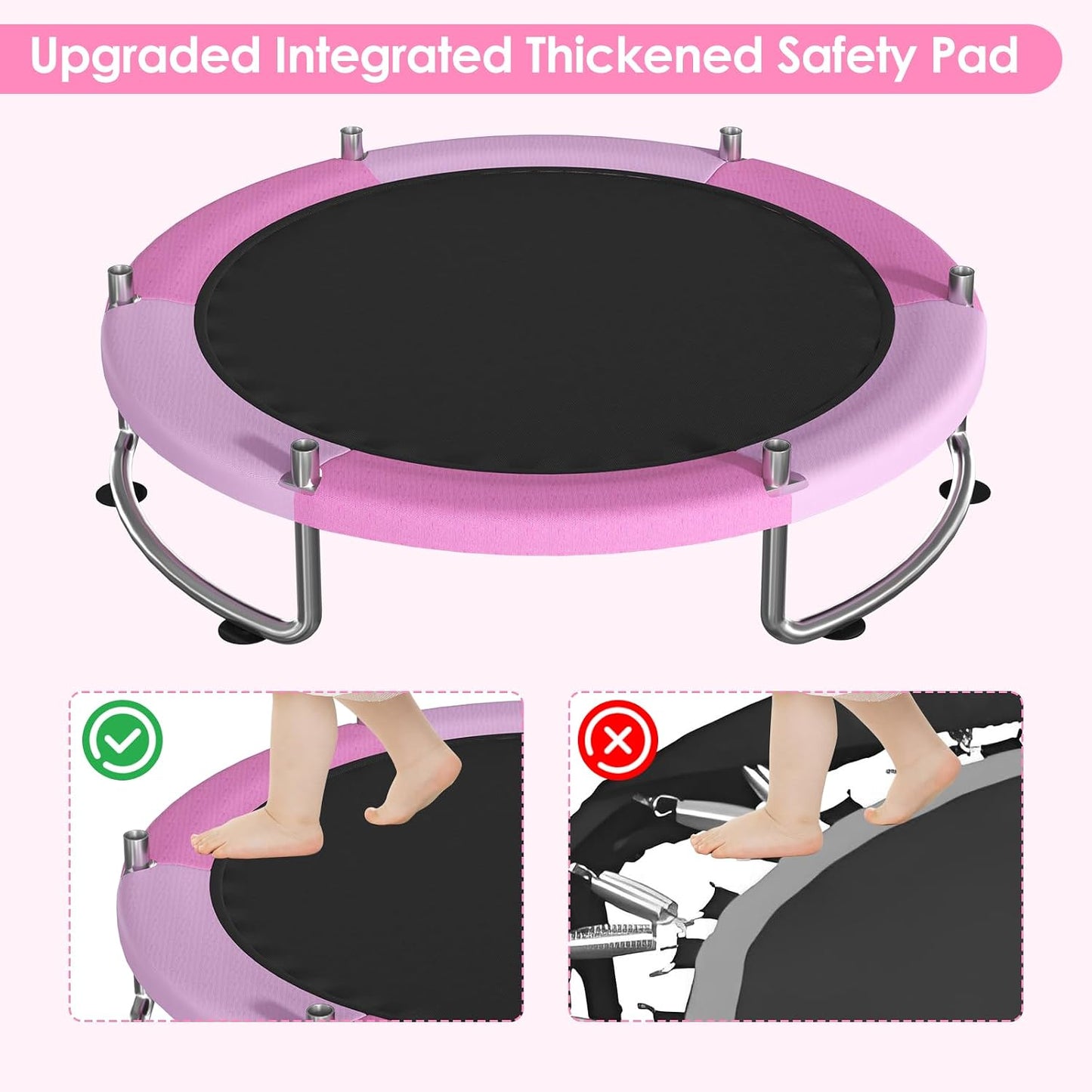 Trampoline for Kids, Upgrade Full Anti-Rust 440lbsToddler Trampoline with Net,Upgraded Ring Legs with Adjustable Gymnastics Bar&Toys, Gifts for Ages 1-8 Boys&Girls