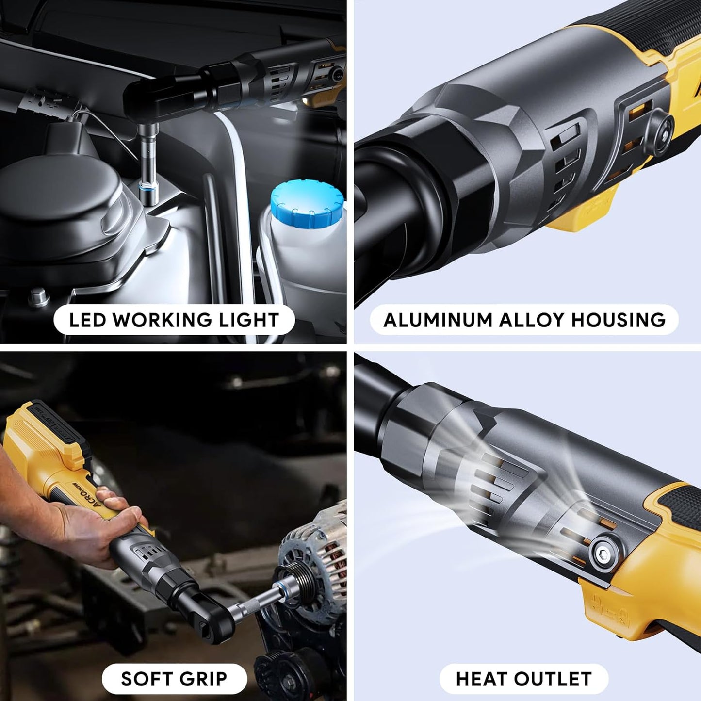 3/8" Cordless Ratchet Wrench, Compatible with DEWALT 20V MAX Battery, 74Ft-Lbs Brushless Motor Electric Ratchet with Variable Speed, 1/2" & 1/4" Adapters, 3" Extension Bar (Tool Only)