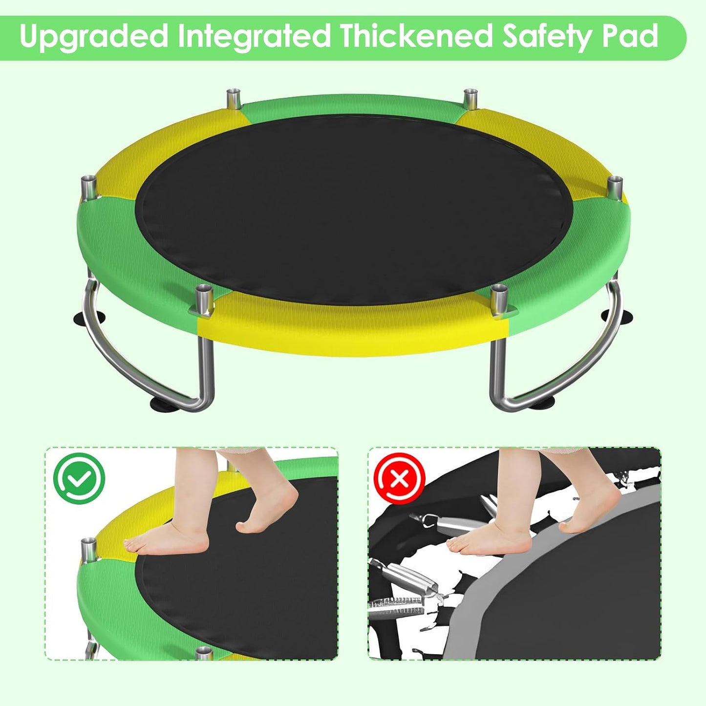 Trampoline for Kids, Upgrade Full Anti-Rust 440lbsToddler Trampoline with Net,Upgraded Ring Legs with Adjustable Gymnastics Bar&Toys, Gifts for Ages 1-8 Boys&Girls