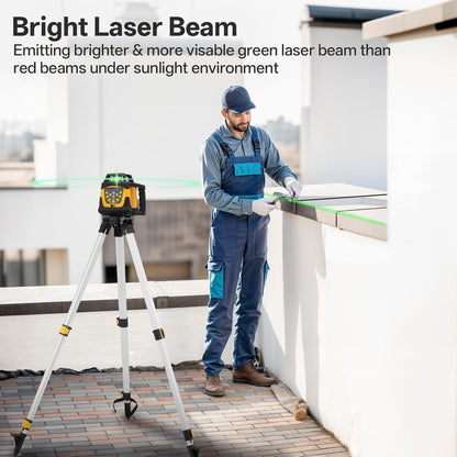 Self-Leveling Green Rotary Laser Level Kit, 2000ft Range with Receiver, ±1/8" Accuracy at 100ft, Class II ≤ 5 mW Laser, IP66 Waterproof, Includes Tripod, Grade Rod & Carrying Case