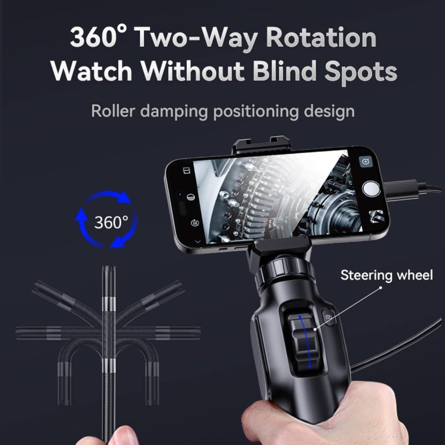 Two-Way Articulating Borescope, Inspection Endoscope Camera with 7.9mm Snake Gooseneck Camera IP67 Probe, 1080P Inspection Camera for iPhone, Android, Cell Phone not Include (3.3FT)