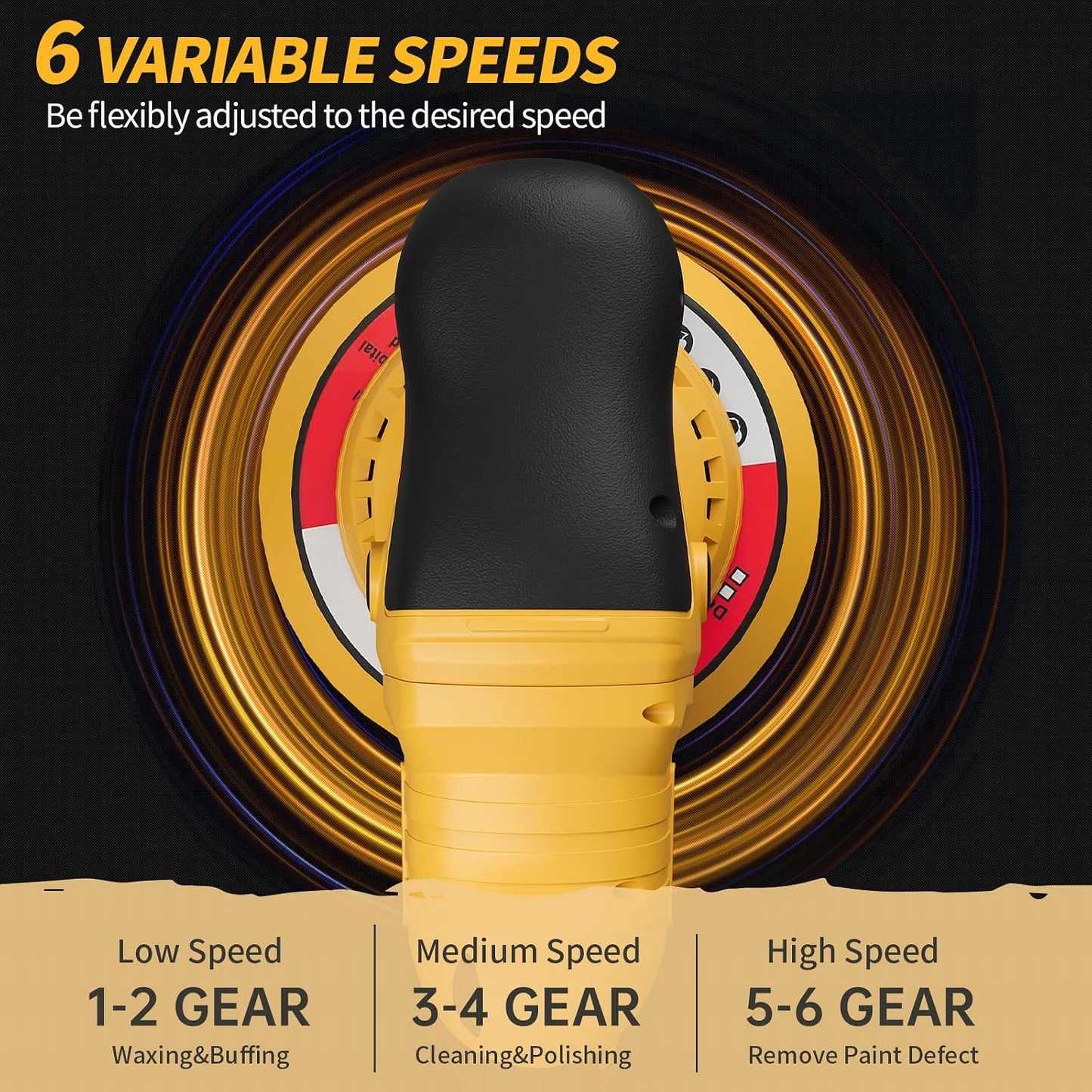 Polisher for Car Detailing to 5500Rpm (Yellow, Upgraded Version) | Battery Not Included,Orbital Buffer Cordless for Car 6 Variable Speed,Upgraded Brushless Motor,Complete Polishing Kit
