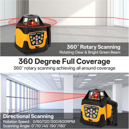 Self-Leveling Rotary Laser Level Kit, Class II ≤ 5 mW Red Laser, 2000 ft Range with Receiver, ±1/8" Accuracy at 100 ft, IP66 Waterproof, Includes Tripod & Grade Rod