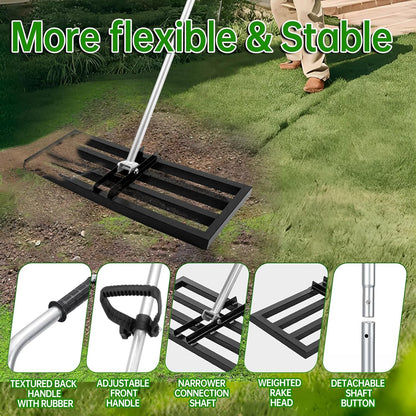 Lawn Leveling Rake, 30"x10" Heavy Duty Effort Saving Lawn Leveler with 78" Adjustable Aluminum Handle, Perfect for Leveling Soil, Grass, Sand in Garden, Golf Course, Farm-Black