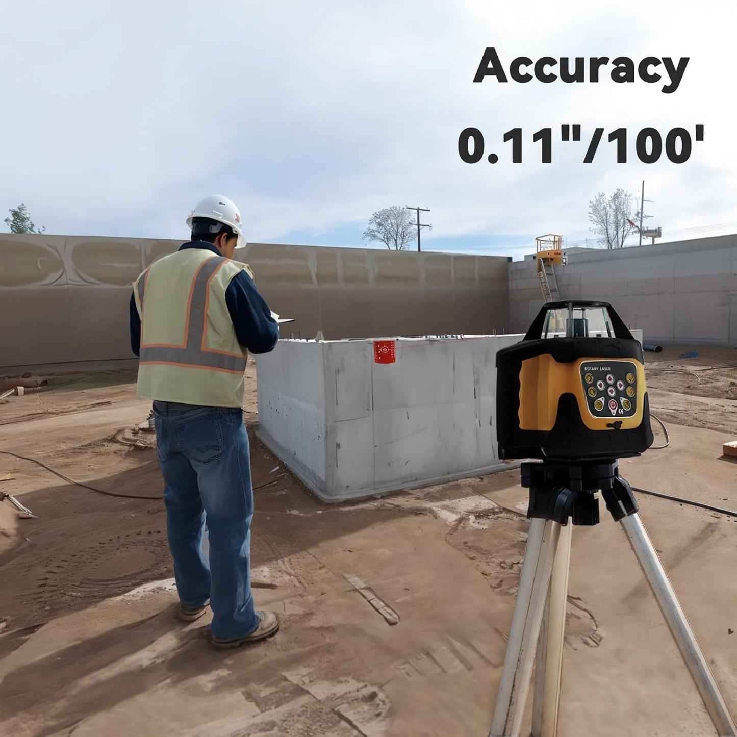 Self-Leveling 0.11"/100' Rotary Laser, 2000' Rotary Laser Level Kit, IP66 with Aluminum Tripod, Grade Rod for Grading