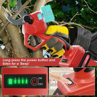 Electric Pruning Shears, 50mm 1.96" Cutting Diameter Cordless Power Pruner with 2Pcs Rechargeable Batteries, Tree Branch Cutter with SK7 High Carbon Steel Blade for Gardening Pruning