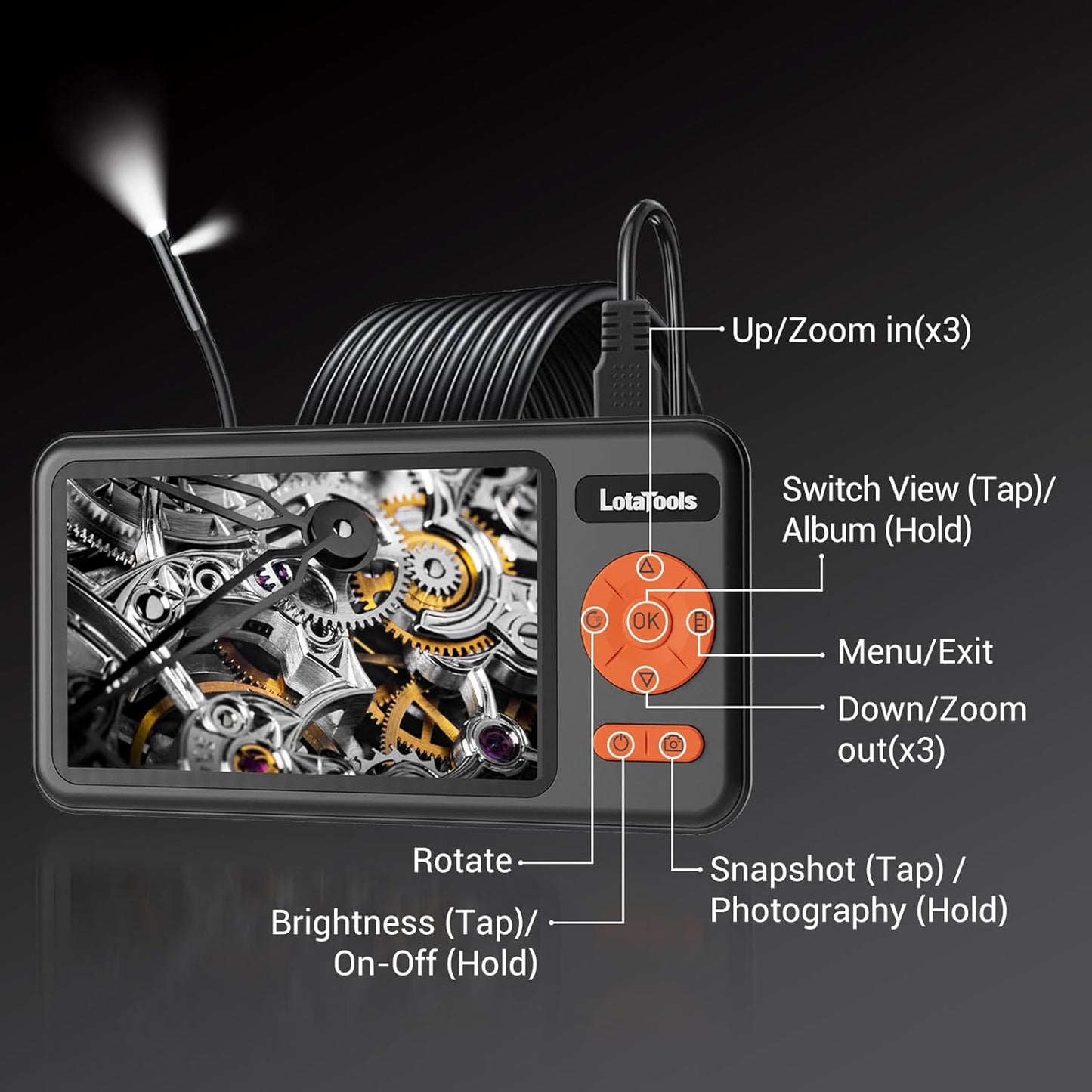 Dual-Lens Borescope, Split View Endoscope Camera with 5" IPS Screen, Inspection Camera, 32GB Card, Photo & Video (Sound Available) for Plumbing, Auto, Sewer (16.5FT)