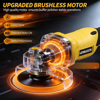 Polisher for Car Detailing to 5500Rpm (Yellow, Upgraded Version) | Battery Not Included,Orbital Buffer Cordless for Car 6 Variable Speed,Upgraded Brushless Motor,Complete Polishing Kit