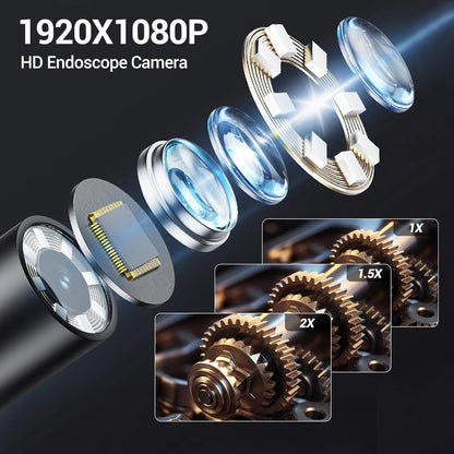 Dual-Lens Borescope, Split View Endoscope Camera with 5" IPS Screen, Inspection Camera, 32GB Card, Photo & Video (Sound Available) for Plumbing, Auto, Sewer (16.5FT)