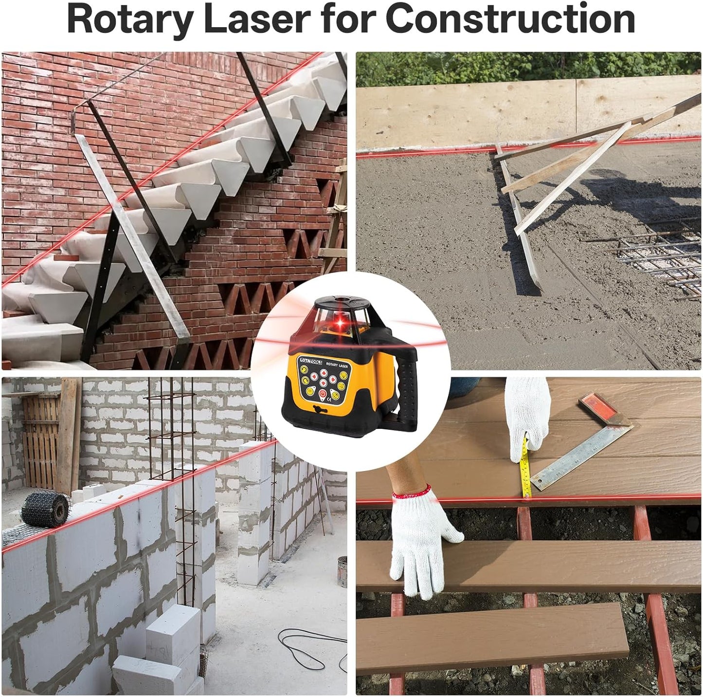 Self-Leveling Rotary Laser Level Kit, Class II ≤ 5 mW Red Laser, 2000 ft Range with Receiver, ±1/8" Accuracy at 100 ft, IP66 Waterproof, Includes Tripod & Grade Rod