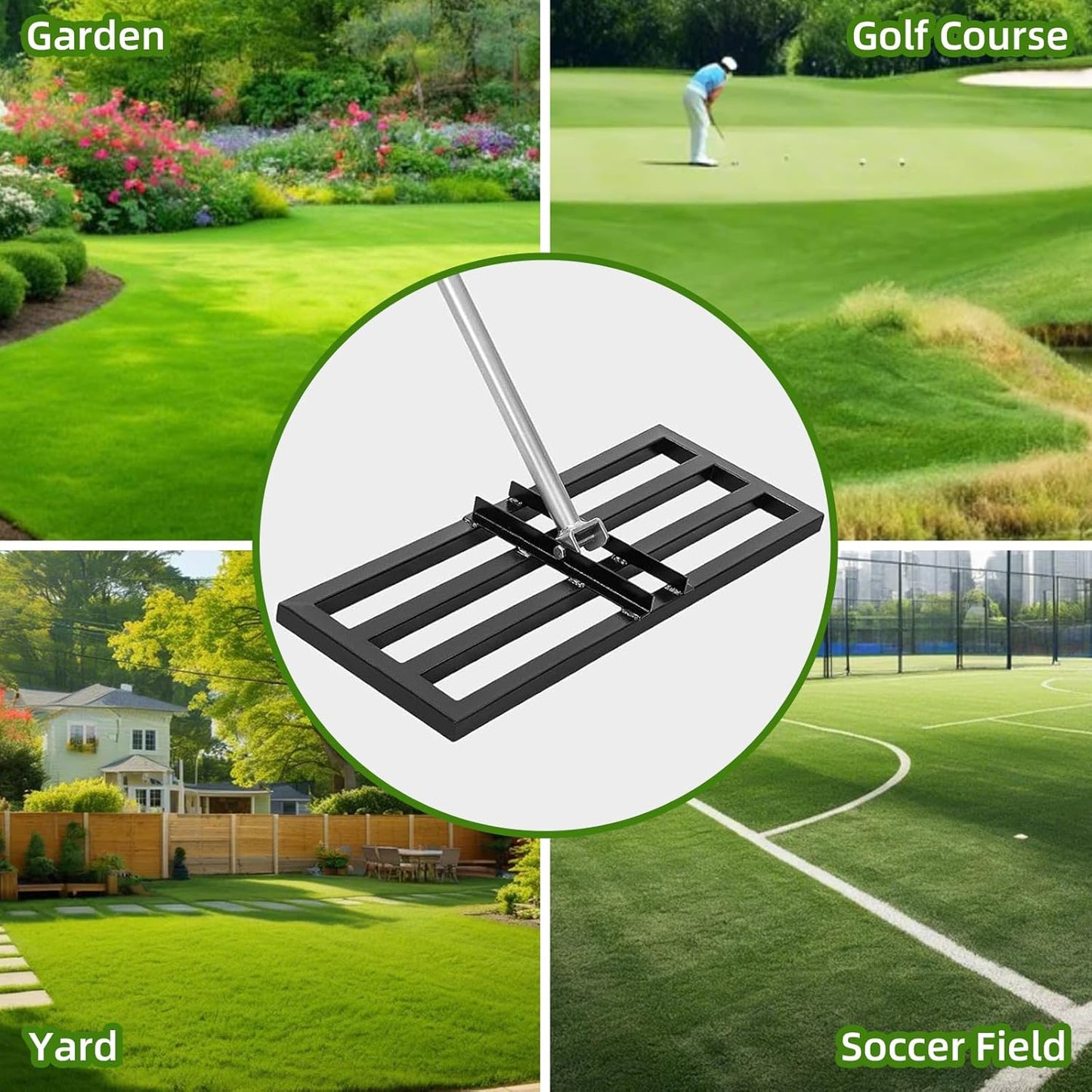 Lawn Leveling Rake, 30"x10" Heavy Duty Effort Saving Lawn Leveler with 78" Adjustable Aluminum Handle, Perfect for Leveling Soil, Grass, Sand in Garden, Golf Course, Farm-Black