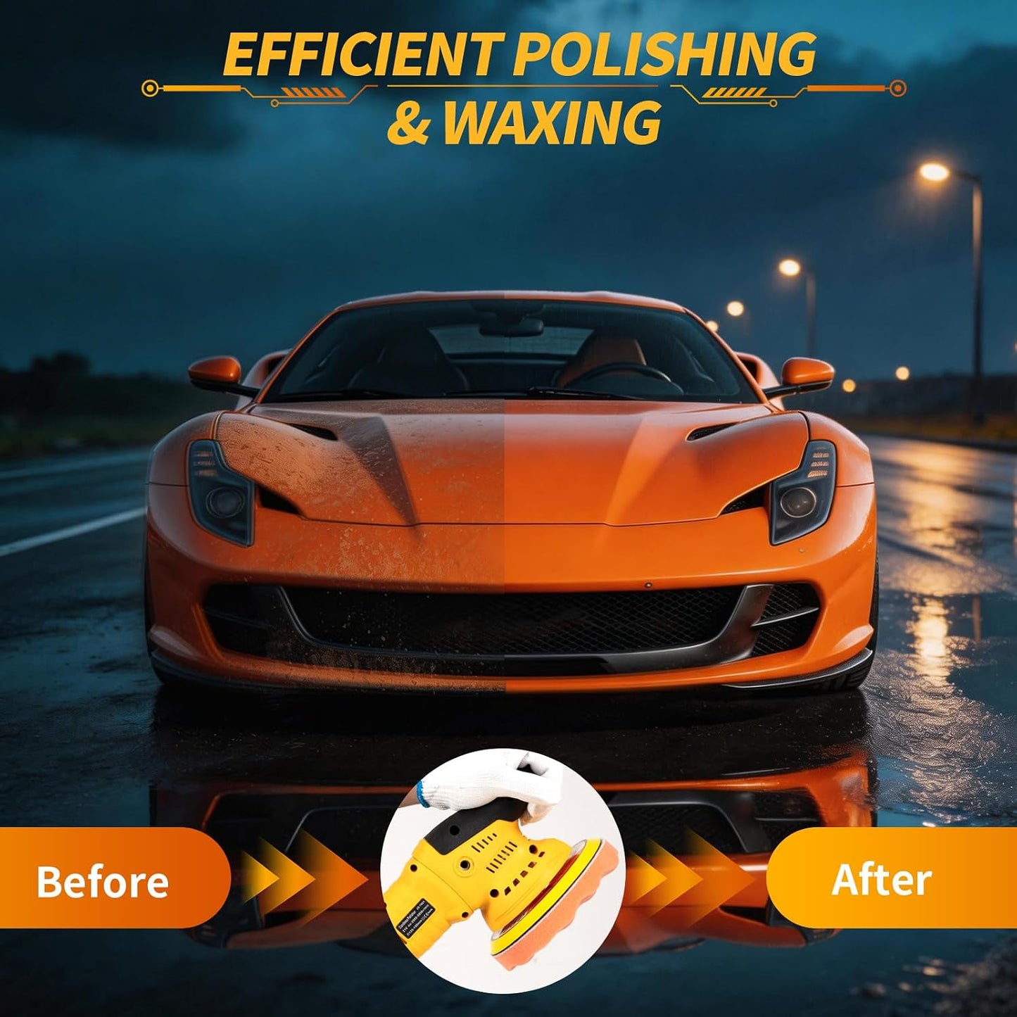 Polisher for Car Detailing to 5500Rpm (Yellow, Upgraded Version) | Battery Not Included,Orbital Buffer Cordless for Car 6 Variable Speed,Upgraded Brushless Motor,Complete Polishing Kit